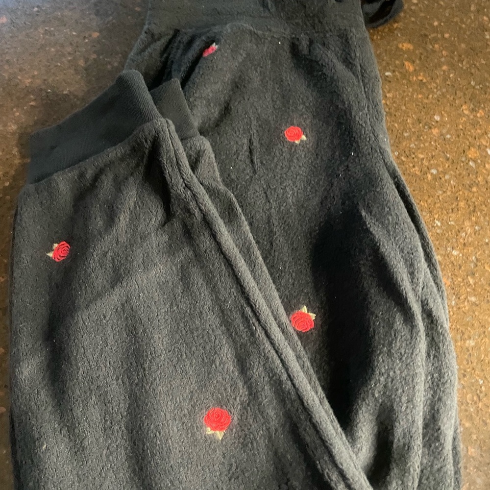 PINK Black Joggers with Red Rose Embroidery
